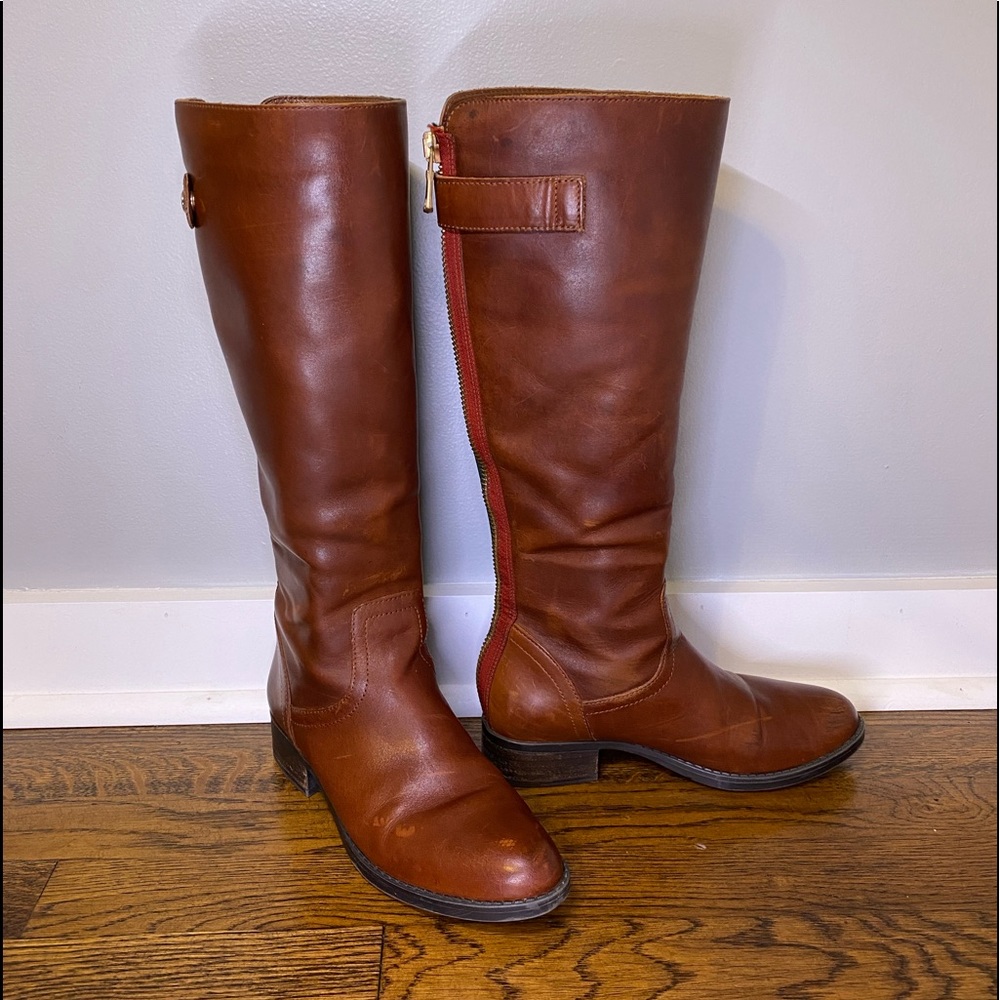 Steve Madden Journal Riding Boots with red and green zipper